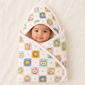Muslin Cotton Blend Baby Swaddle Blanket | White Colour with Cute Animal Box Prints