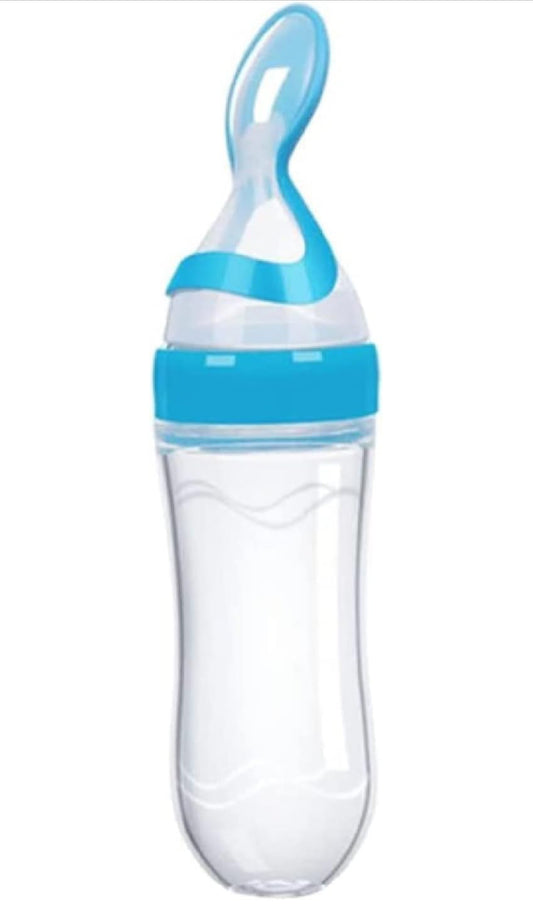 Baby Silicone Squeeze Feeder with Food Dispensing Spoon Cereal Feeding Bottle for Infant,Airtight Food Storage Containers - 90ml (mix any colour)