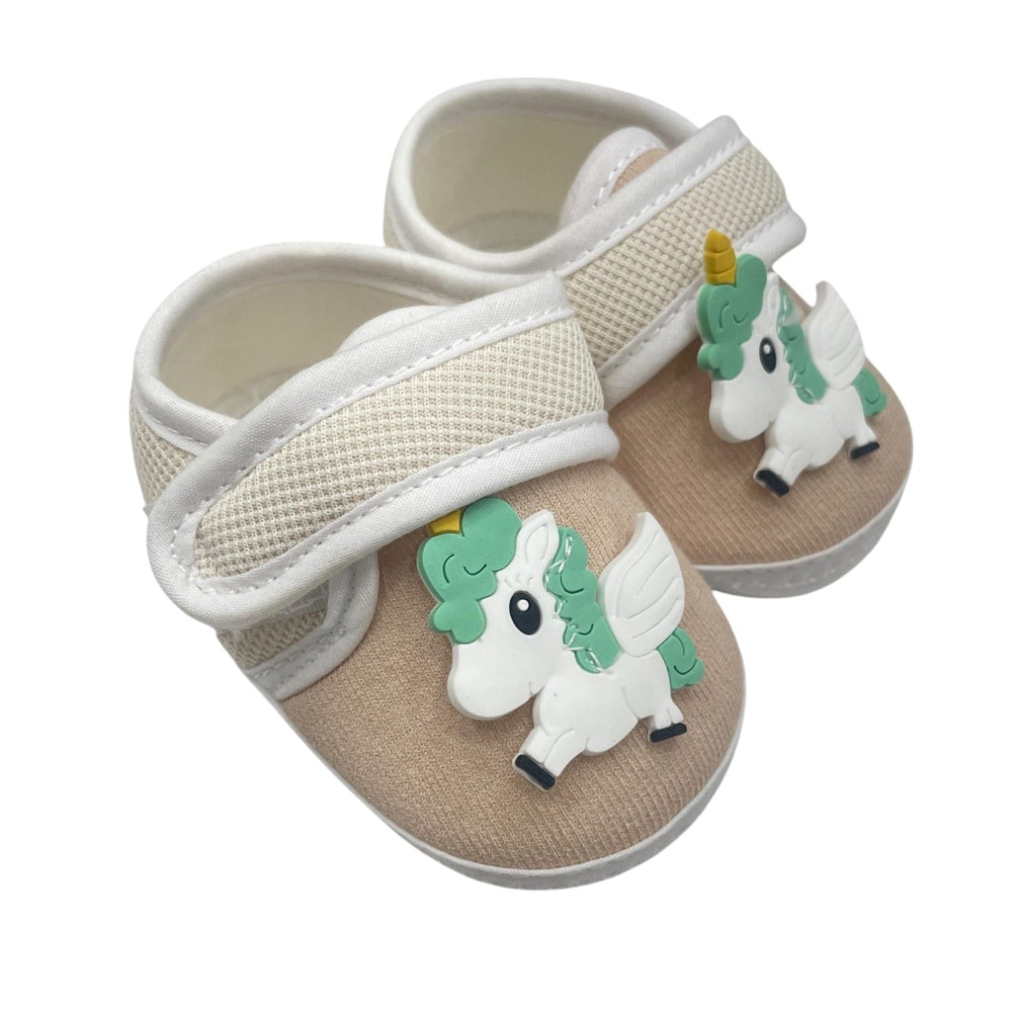 Premium & Lightweight Slip-On Strap Anti-Skid Fabric Sneaker Booties for Babies (0-3 Months) khakhi