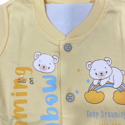 Baby Cotton Button Suit 0–3 Months – Soft & Comfortable Daily Wear Set for Newborns (yellow)