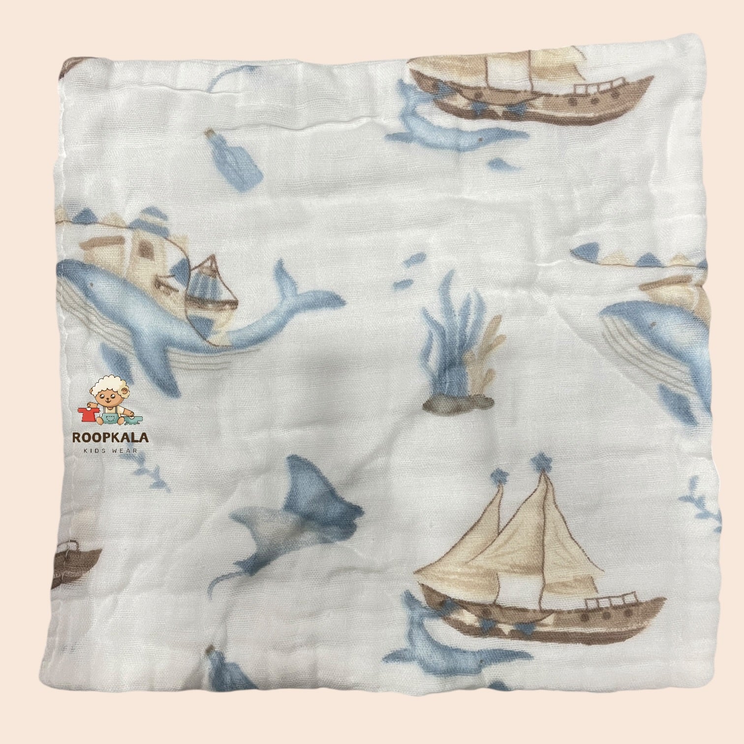 6 Layer Muslin Cotton Baby Hanky Set | White Colour with Assorted Cute Prints | 25x25 cm
