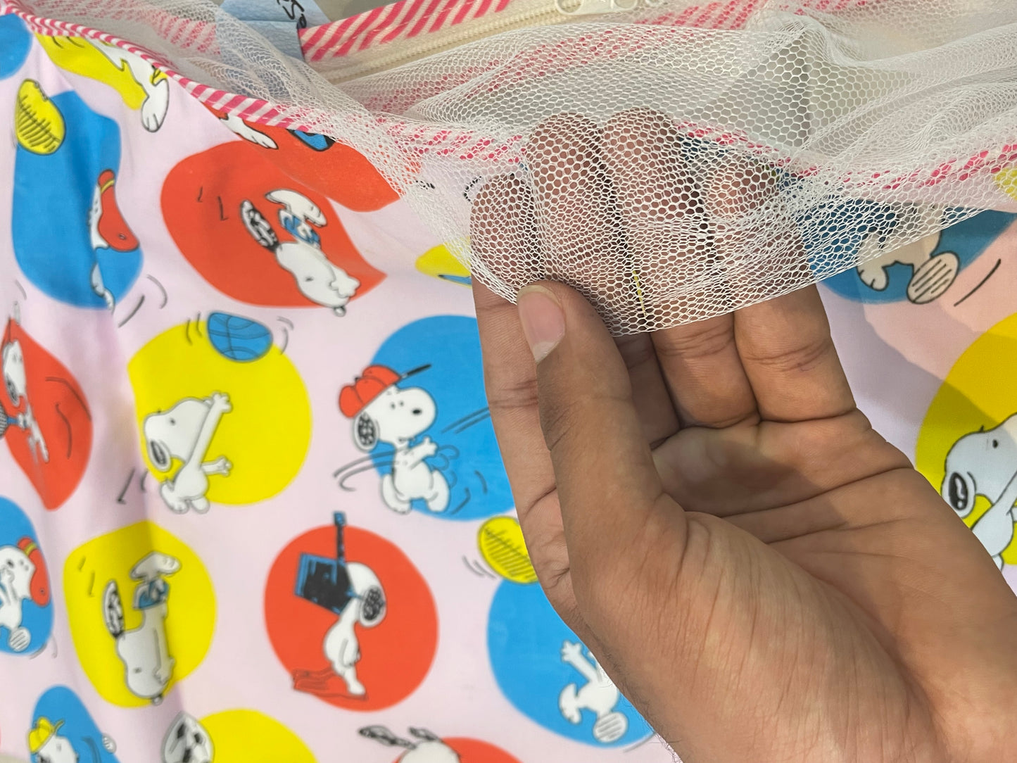 Cartoon All Over Print Baby Khoya with Net – Affordable & Safe (Up to 1 Year)