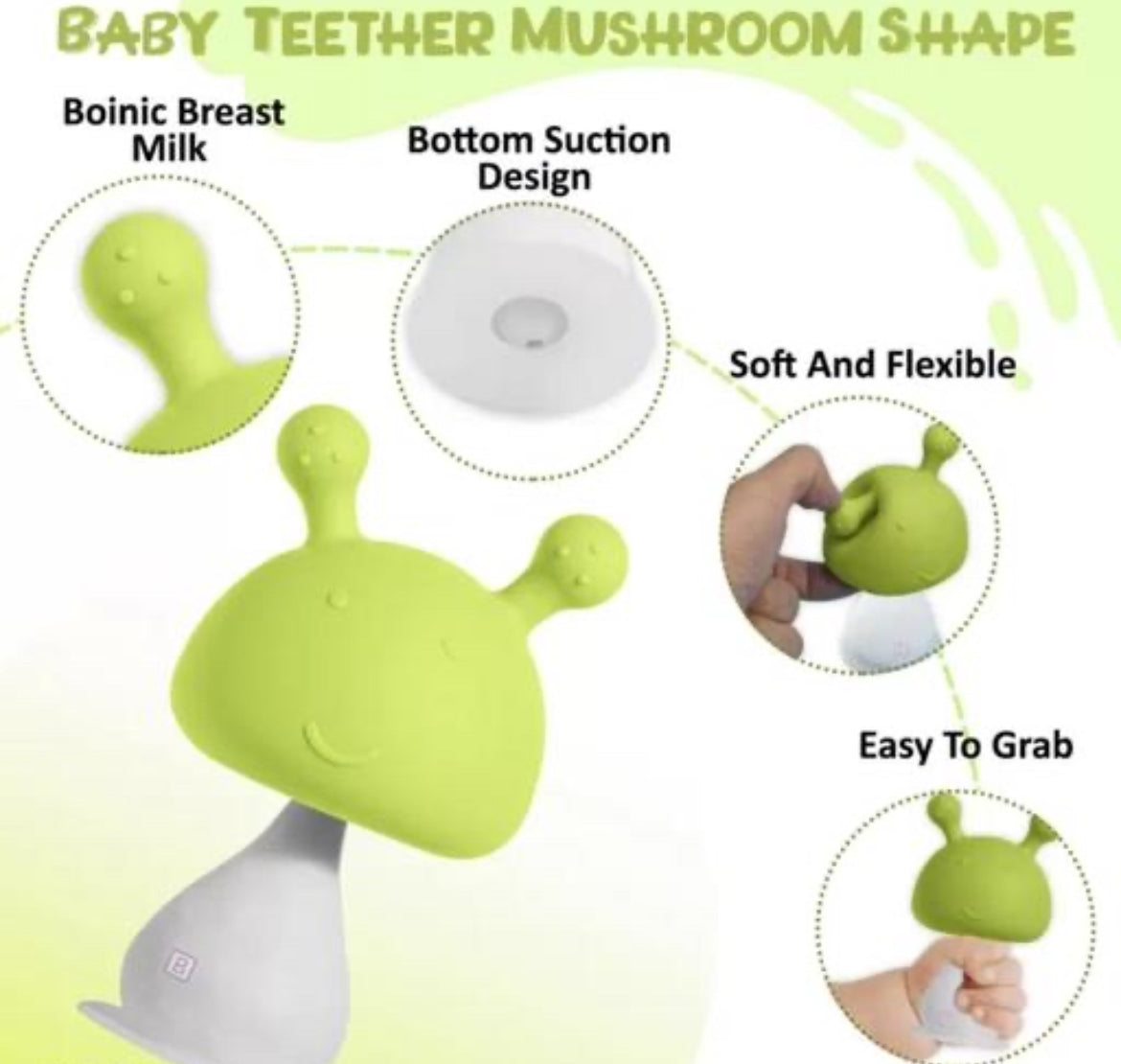 Baby Teether Toys Rattle Mushroom Shape, Baby Teether Silicone Teether (mix any colour)
