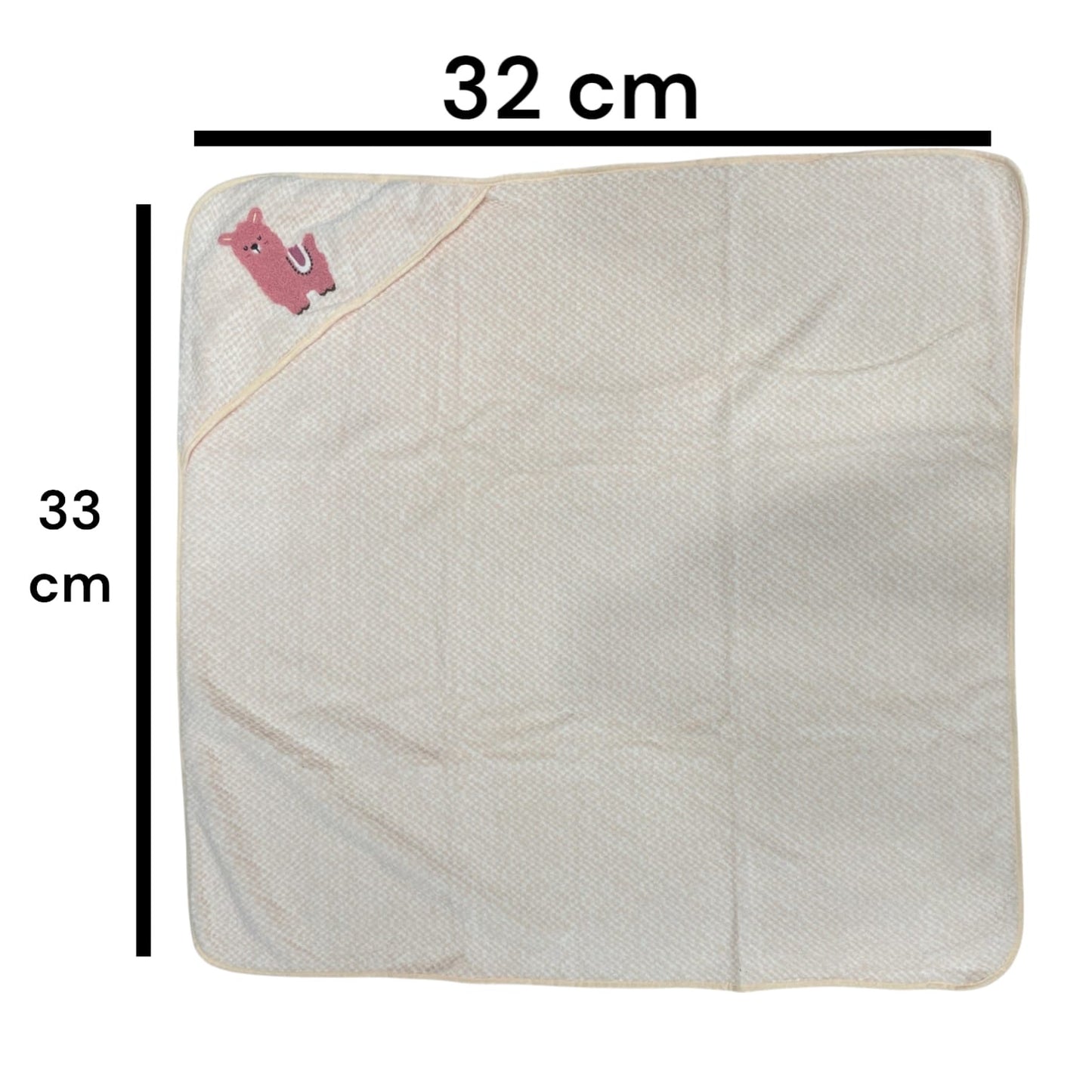 Soft Cotton Hooded Wrapper Cap Towel with Embroidery for Newborns (0–1 Year) – 33cm x 32cm (13in x 12.5in) (pink)