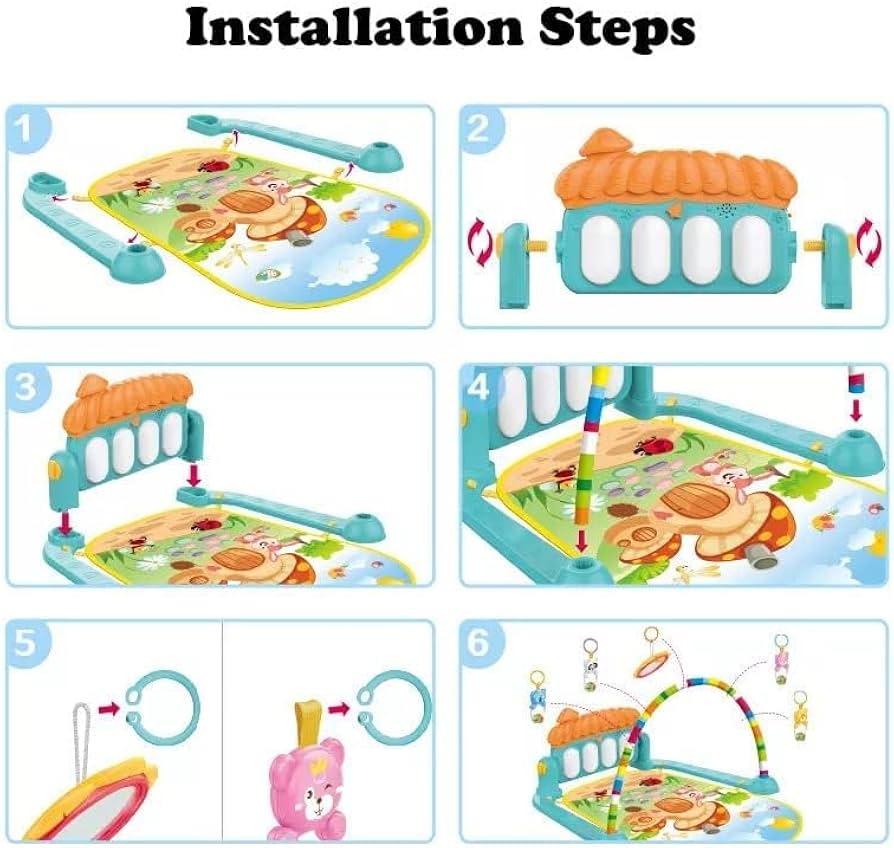 Baby Kids 3 in 1 Play Piano Gym Mat Rack Music Fitness Rack Rattle Toy Play Crawling Mat Early Educational Toy for 0-18 Months Babies (Baby Gym Piano) (3 in 1 (Multicolor))