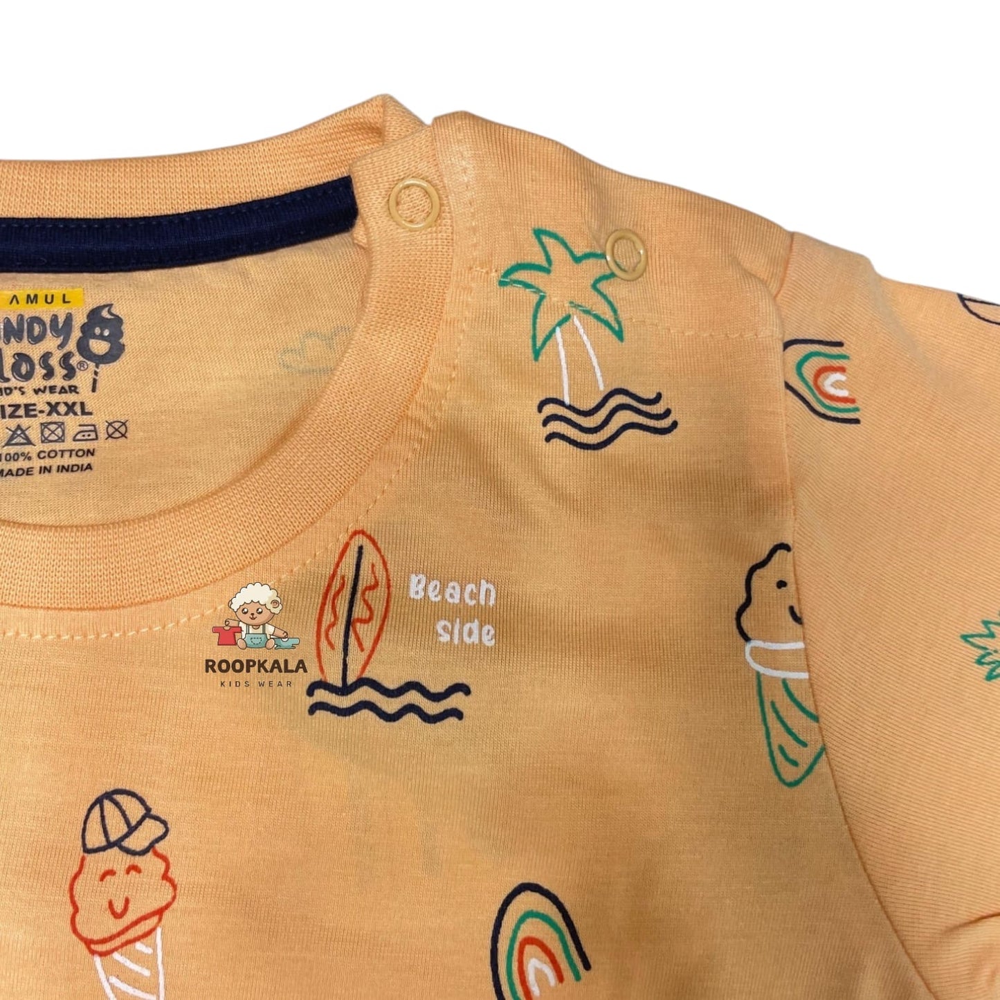 Kids Summer Cord Set with Side Button – T-Shirt & Shorts for Boys 2-3 Years XXL (peach)