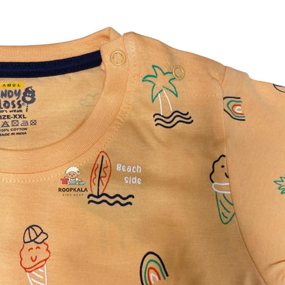 Kids Summer Cord Set with Side Button – T-Shirt & Shorts for Boys 2-3 Years XXL (peach)