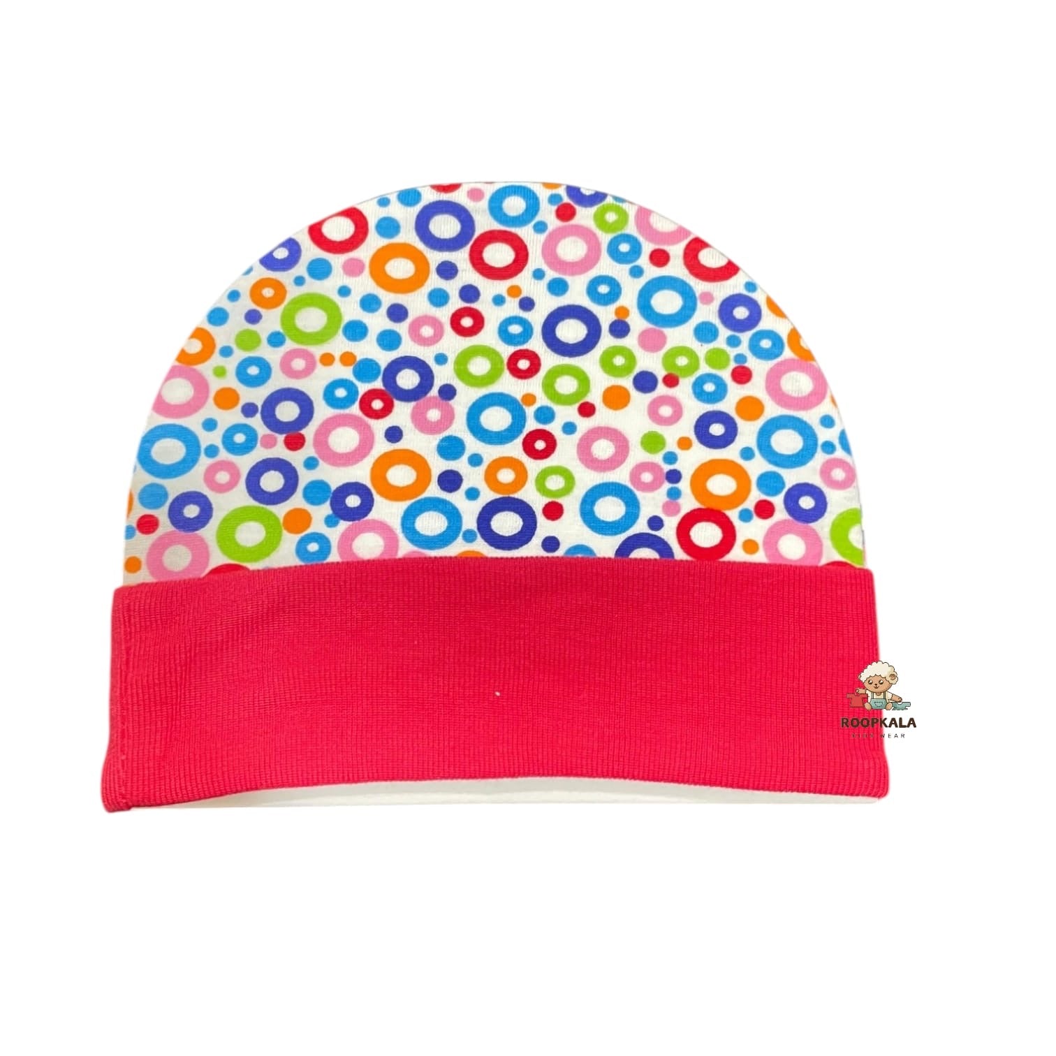 Supersoft Cotton Hosiery Caps for 6 to 12 Months Baby Boys and Baby Girls (all over print red)
