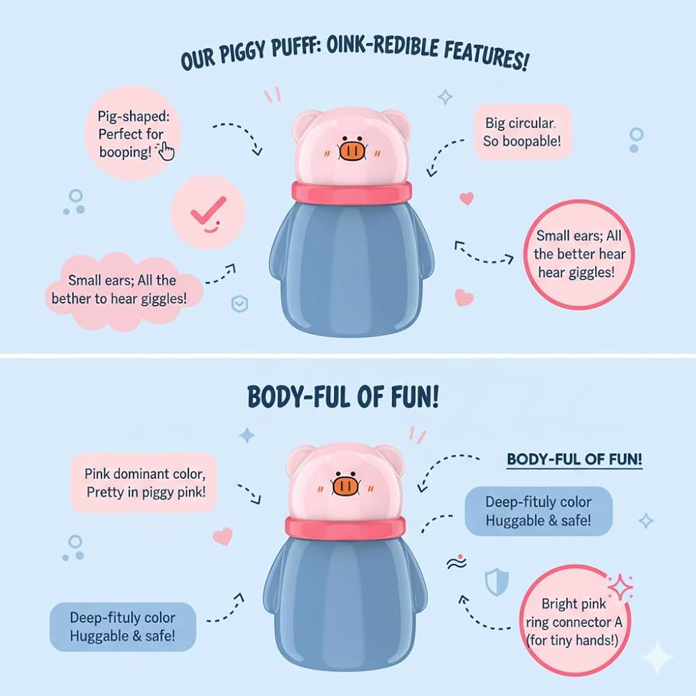 Powder Puff Box – Bear Design | with Soft Applicator for Newborns & Infants |(Pig Powder Puff)(blue)