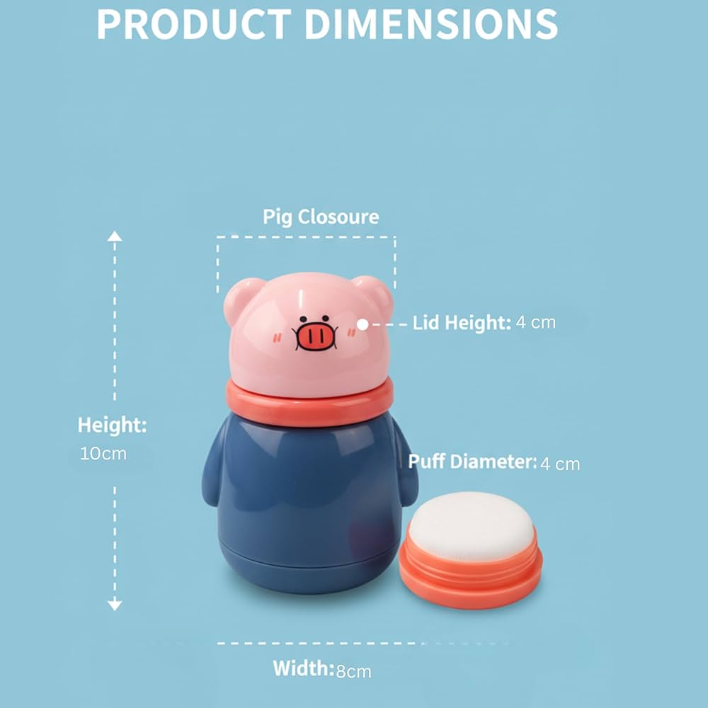 Powder Puff Box – Bear Design | with Soft Applicator for Newborns & Infants |(Pig Powder Puff)(blue)