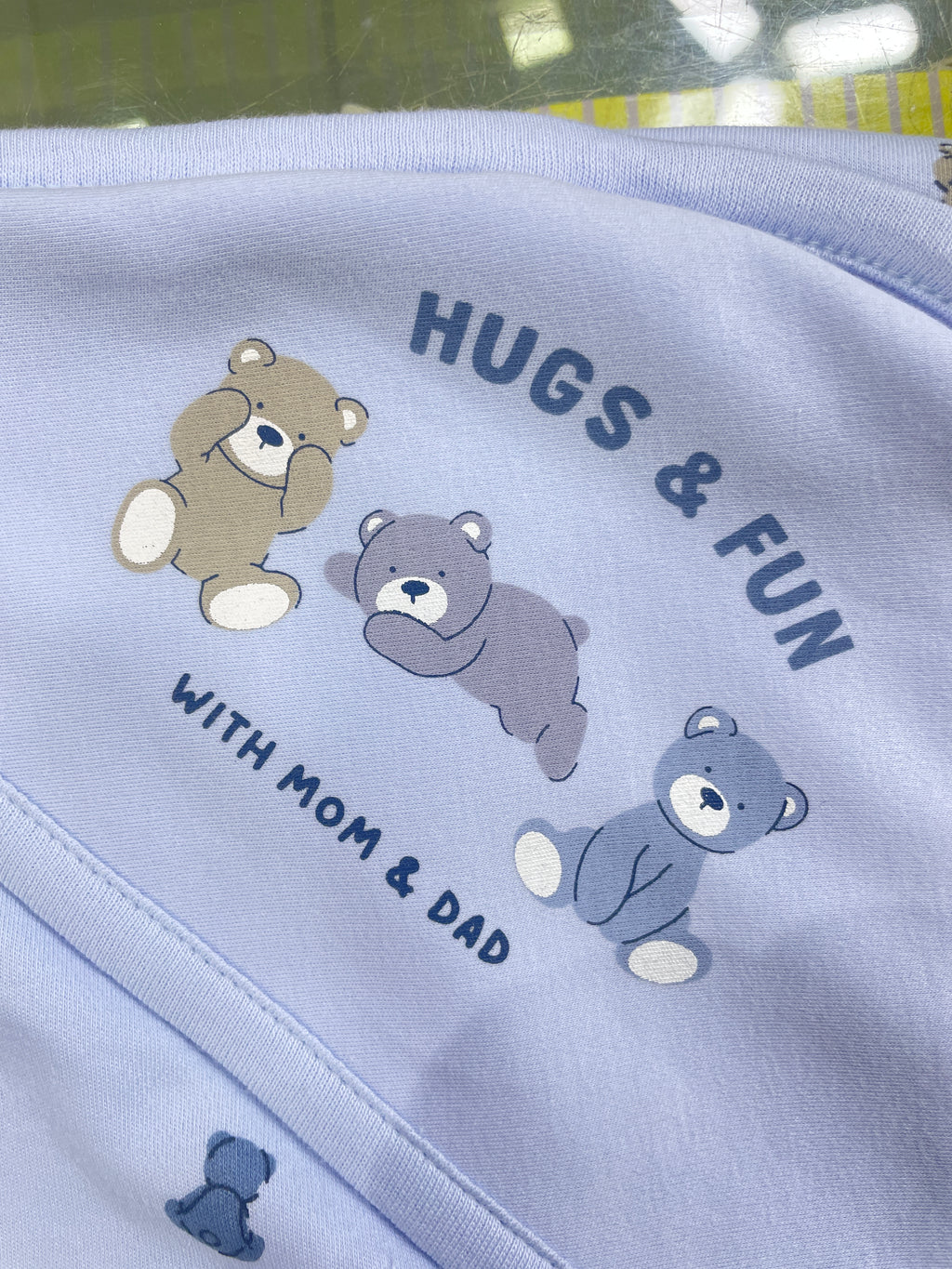 Pure 100% Cotton Baby Hooded Towel Wrapper | Blue Colour with Teddy Bear Prints | 80x80 cm
