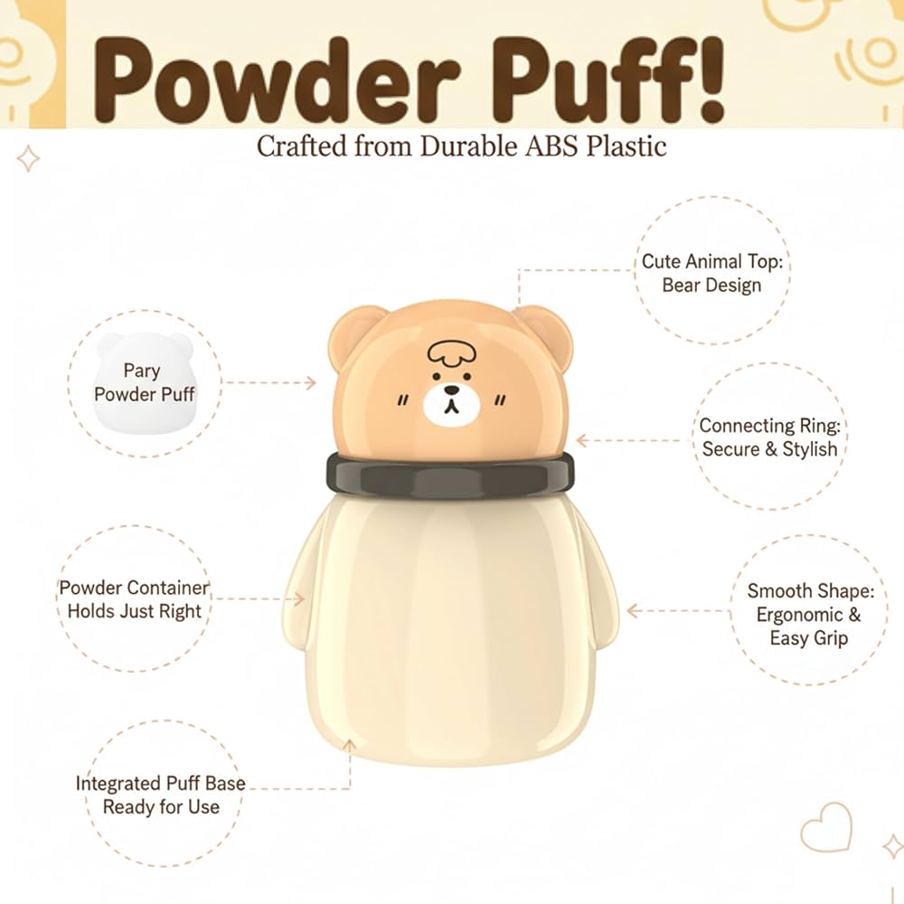 Powder Puff Box – Bear Design | with Soft Applicator for Newborns & Infants |(Pig Powder Puff)(blue)