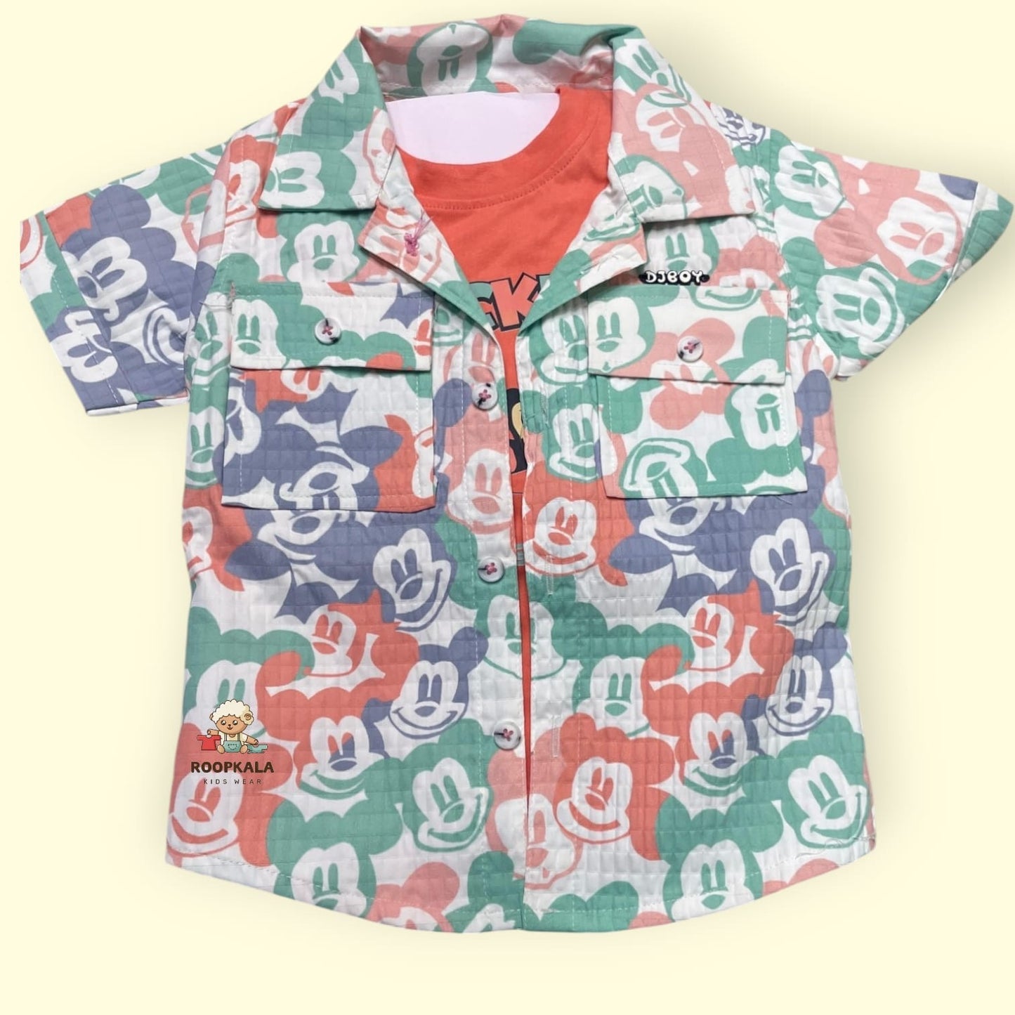 3 Piece Cotton co-ord Set for Baby Boys up to 12 Months – Colorful Cartoon Print Outfit (orange)