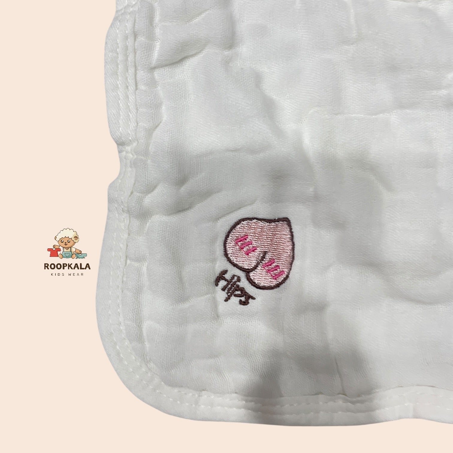 6 Layer Muslin Cotton Baby Hanky Set | Solid Colours with Cute Corner Embroidery | 25x25 cm | pack of 5 piece