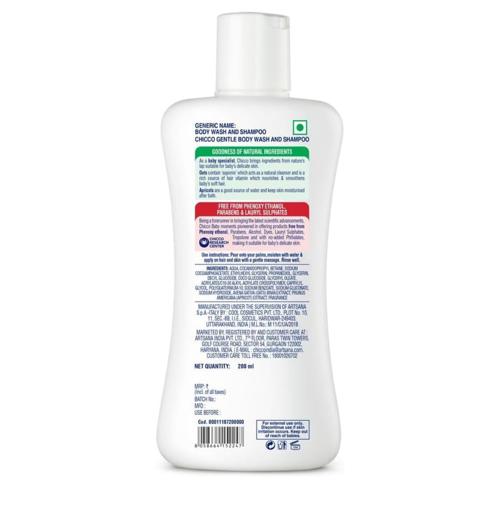 Chicco Baby Moments Gentle Body Wash And Shampoo For Rich Moisturised Skin & Soft Hair 200ml