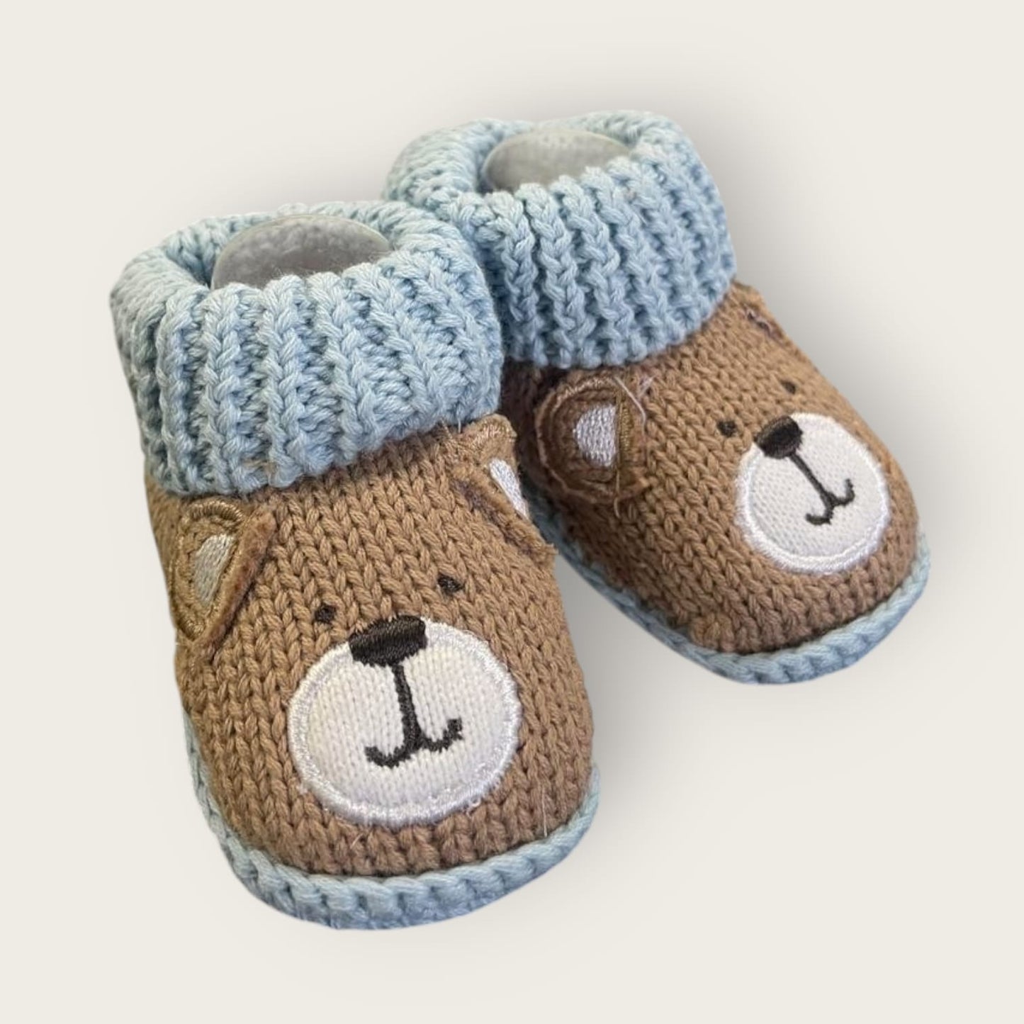 Cozy Woolen Booties for Newborn to 6 Months | Knitted Warm Baby Shoes with Unique Pattern (brown-blue)