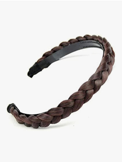 Headband Synthetic Hair Plaited Headband Braid Braided With Teeth Hair Band Accessories for Women Girl Wide 0.6 Inch (Black)