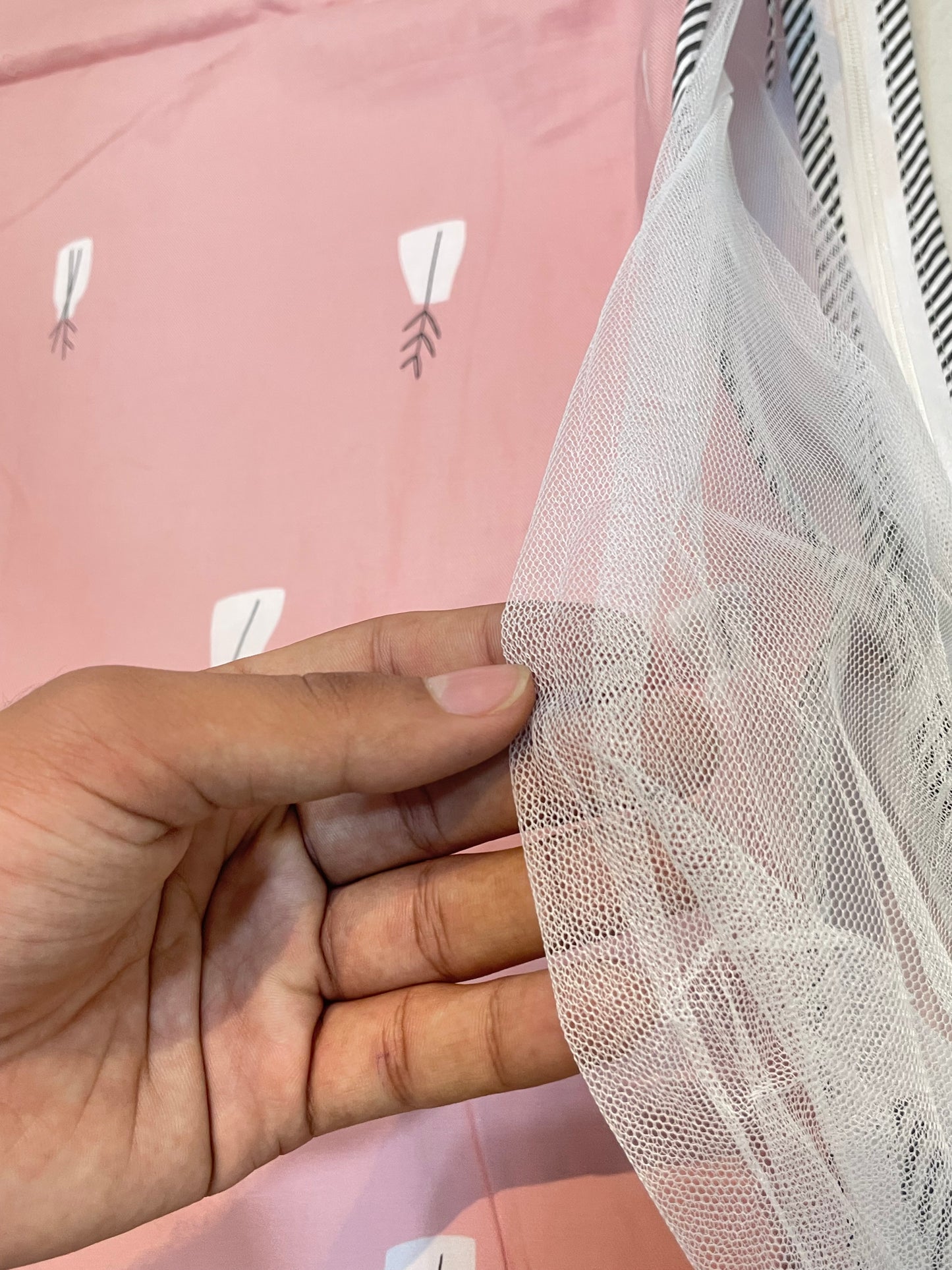Minimal Print 100% Cotton Baby Khoya with Net – Up to 1 Year (pink)