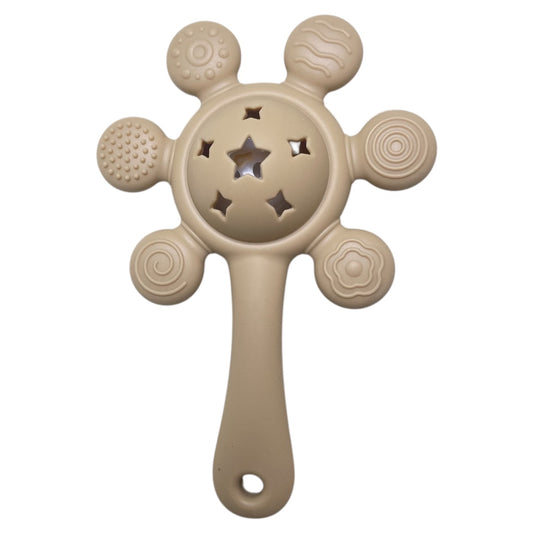 Teddy Shape Rattle Teether Toy for Babies, Multi-Textured Soft Silicone Design Suitable for Molar Teeth and Gums, Baby Chewing Toys for Teething Gums [Pack of 1] (Brown)