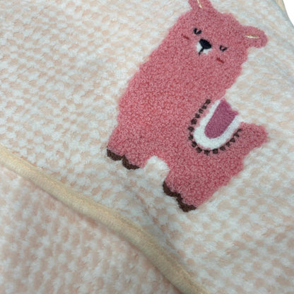 Soft Cotton Hooded Wrapper Cap Towel with Embroidery for Newborns (0–1 Year) – 33cm x 32cm (13in x 12.5in) (pink)