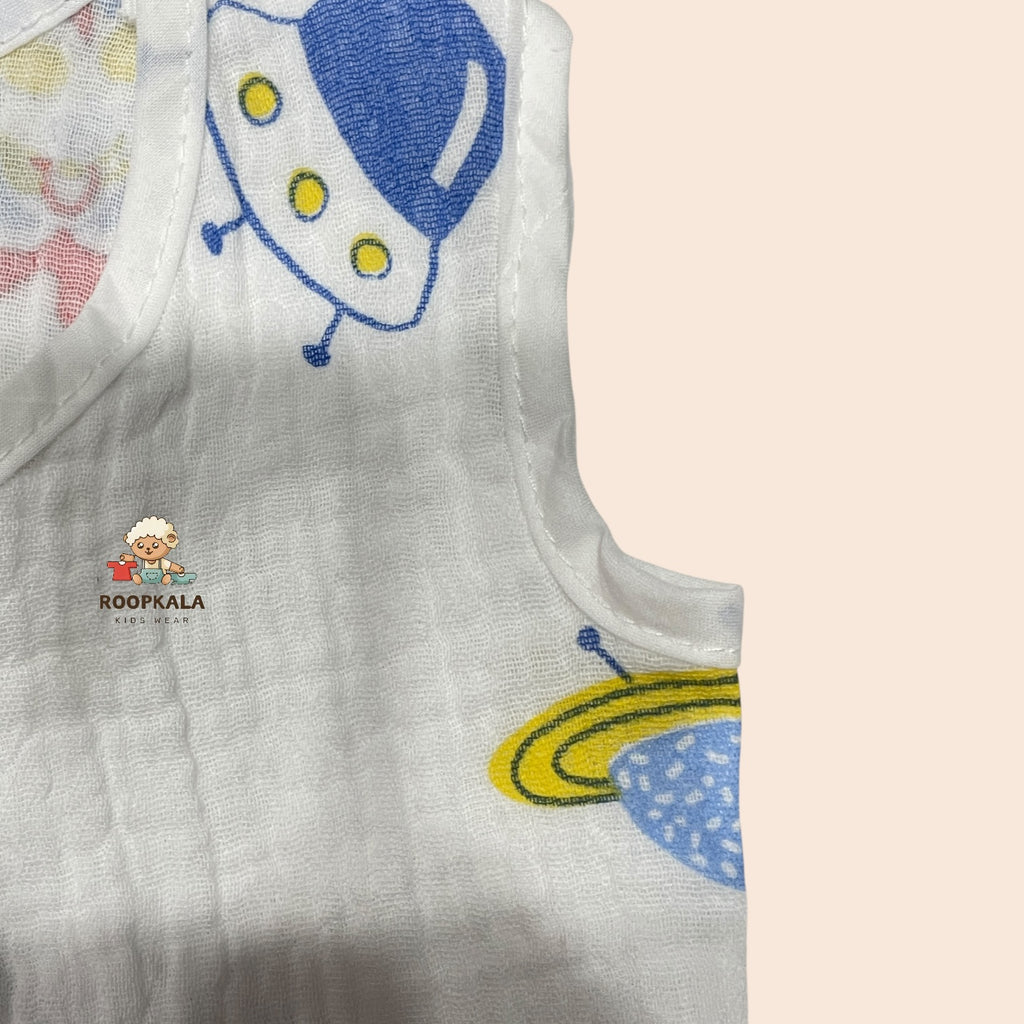 Muslin Cotton Newborn Sadra Pack of 3 | White Colour | Soft & Breathable Daily Wear for Newborn Babies | mix print