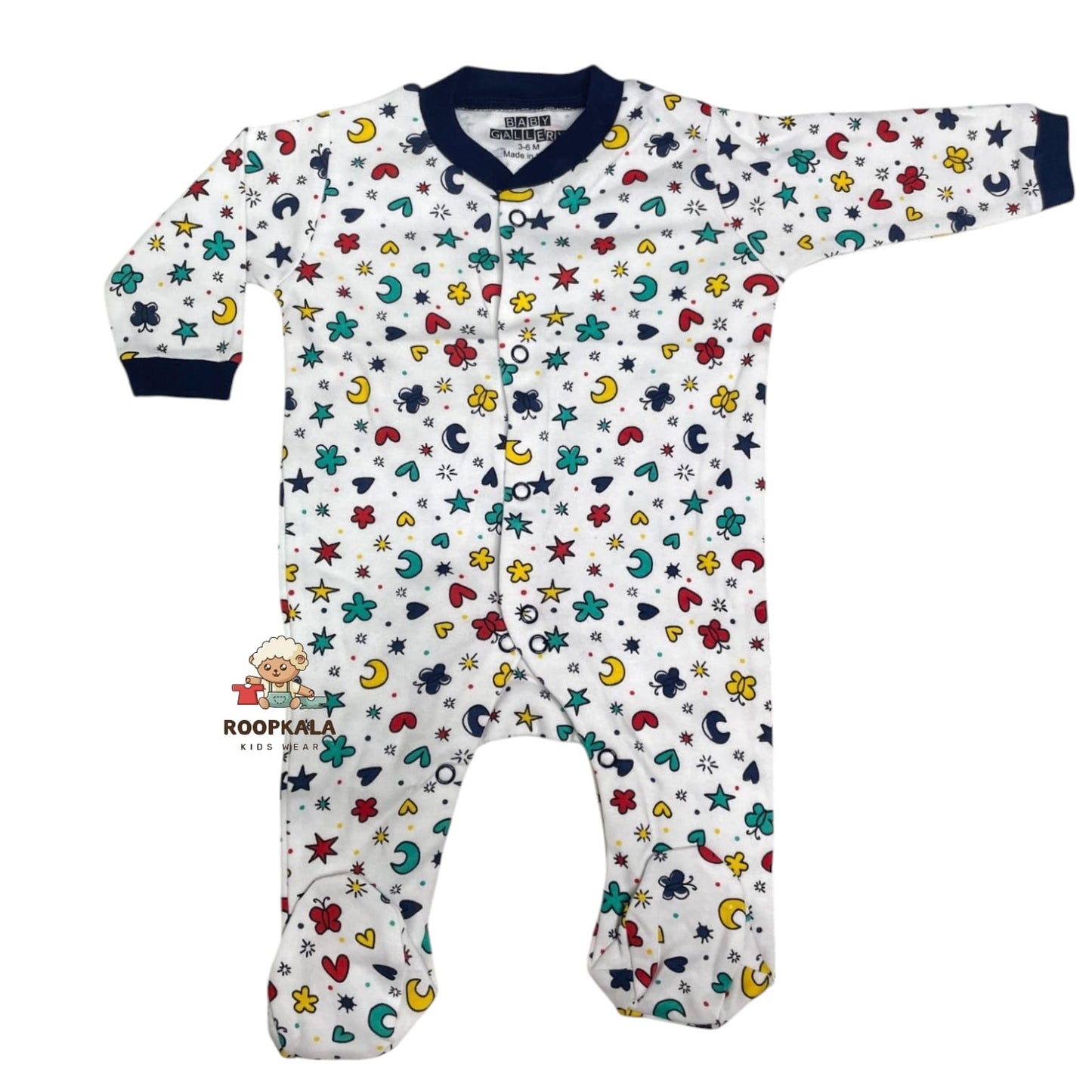 Baby Romper Set of 3 – 3-6 Months | Plain, Stripe & Cartoon Print (set of blue)