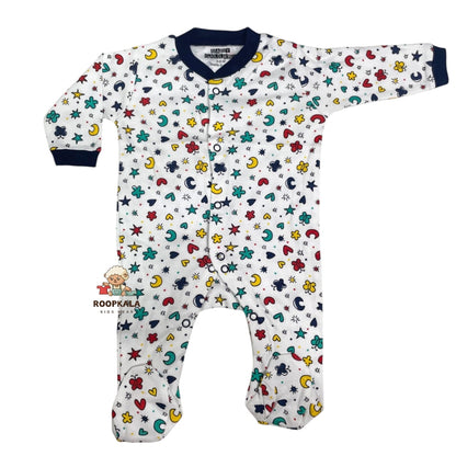 Baby Romper Set of 3 – 3-6 Months | Plain, Stripe & Cartoon Print (set of blue)