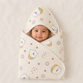 Muslin Cotton Blend Baby Swaddle Blanket | Beige Colour with Cute Polar Bear Prints