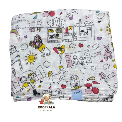 100% Muslin Baby Swaddle – White with Minimal Design (Soft & Breathable)