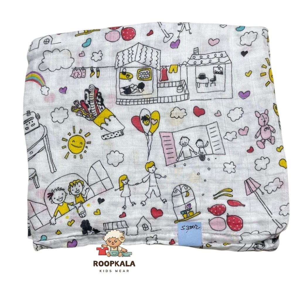 100% Muslin Baby Swaddle – White with Minimal Design (Soft & Breathable)