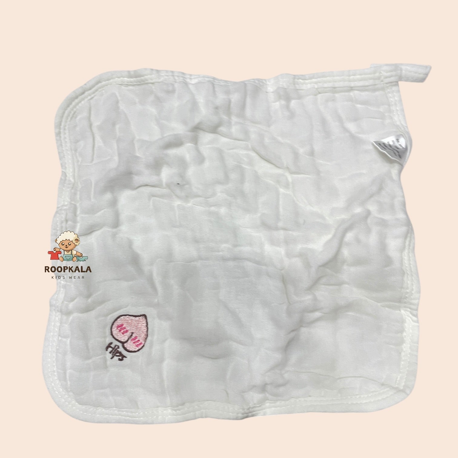 6 Layer Muslin Cotton Baby Hanky Set | Solid Colours with Cute Corner Embroidery | 25x25 cm | pack of 5 piece