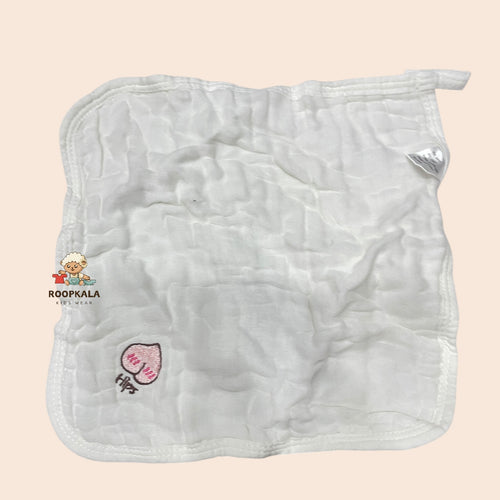6 Layer Muslin Cotton Baby Hanky Set | Solid Colours with Cute Corner Embroidery | 25x25 cm | pack of 5 piece