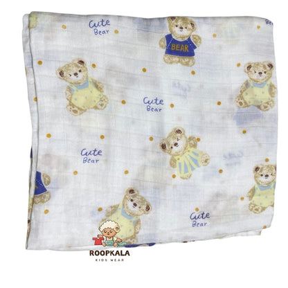 100% Muslin Baby Swaddle – White with Minimal Design (Soft & Breathable)