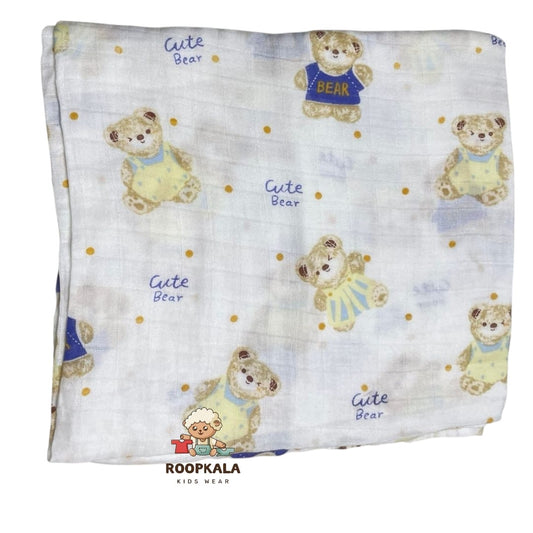 100% Muslin Baby Swaddle – White with Minimal Design (Soft & Breathable)