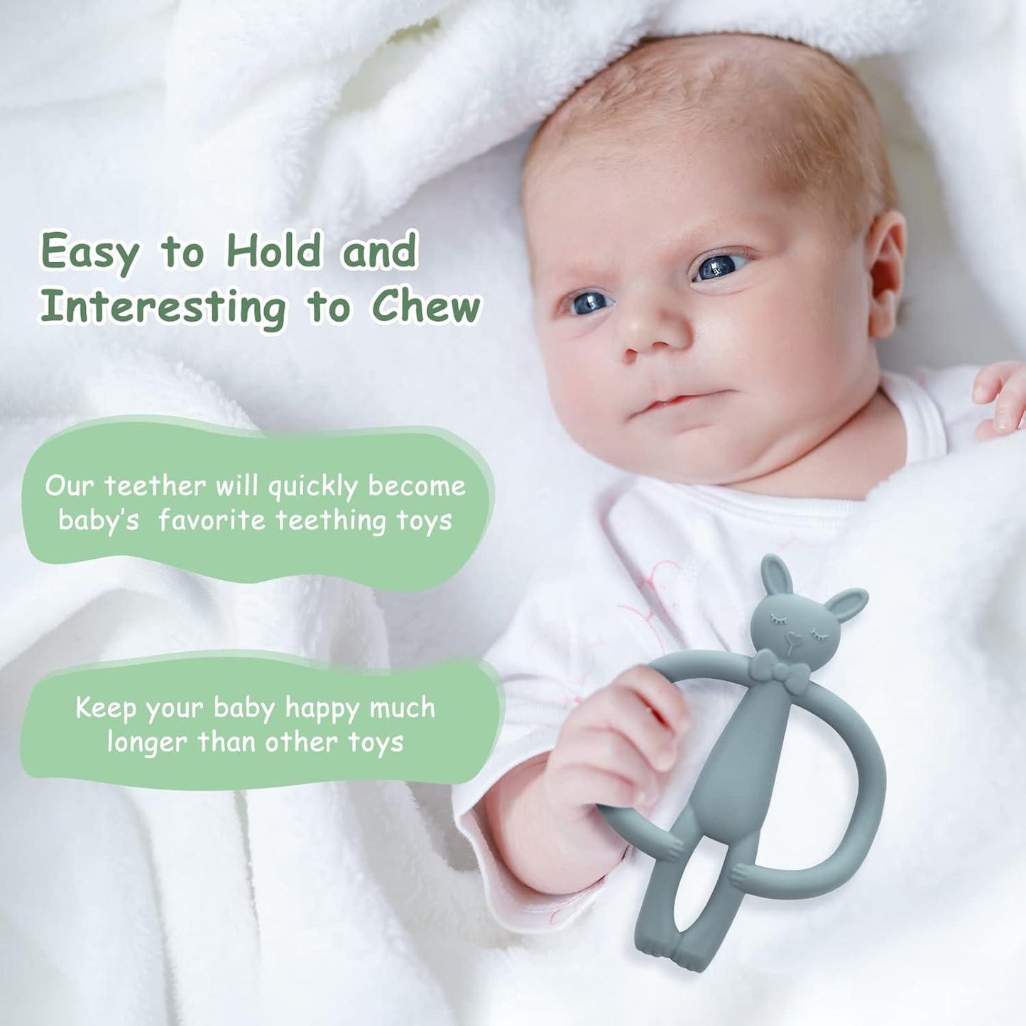 Soft Silicone Bunny Teether Toy for Babies – BPA Free, Easy Grip Teething Ring for Newborns & Infants (light purple)