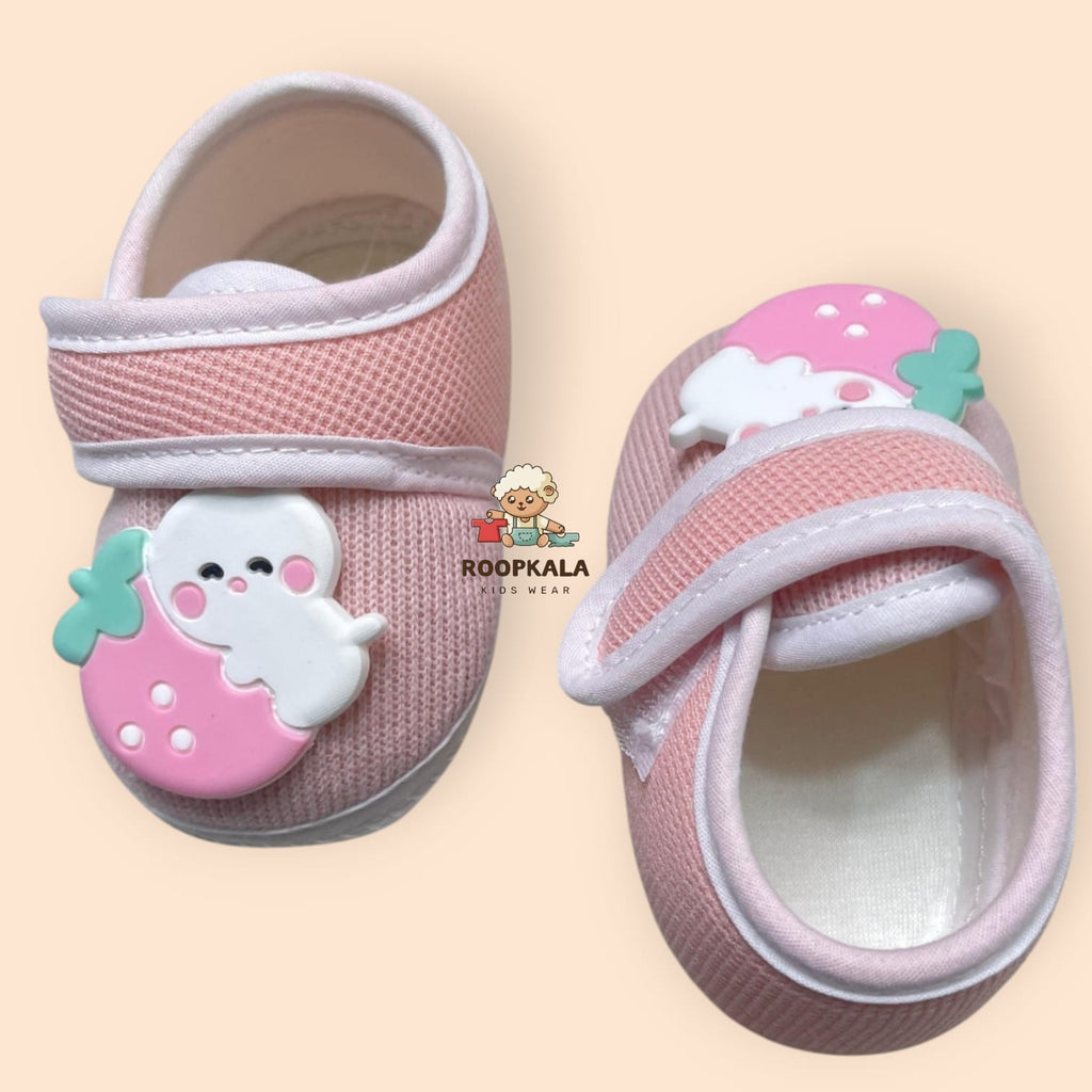 Premium & Lightweight Slip-On Strap Anti-Skid Fabric Sneaker Booties for Babies (0-3 Months)pink