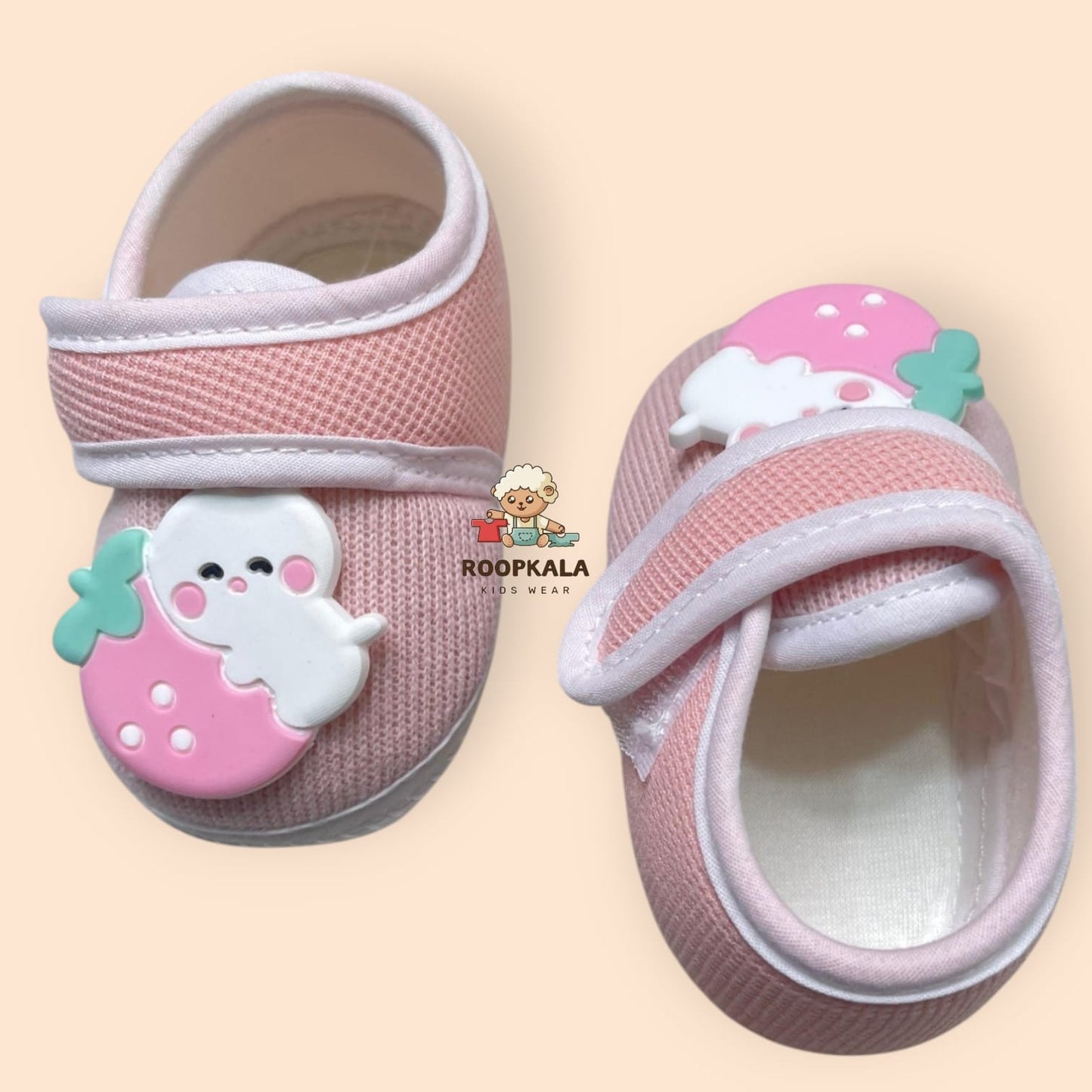Premium & Lightweight Slip-On Strap Anti-Skid Fabric Sneaker Booties for Babies (0-3 Months)pink