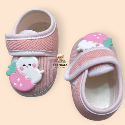 Premium & Lightweight Slip-On Strap Anti-Skid Fabric Sneaker Booties for Babies (0-3 Months)pink