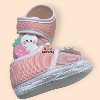 Premium & Lightweight Slip-On Strap Anti-Skid Fabric Sneaker Booties for Babies (0-3 Months)pink