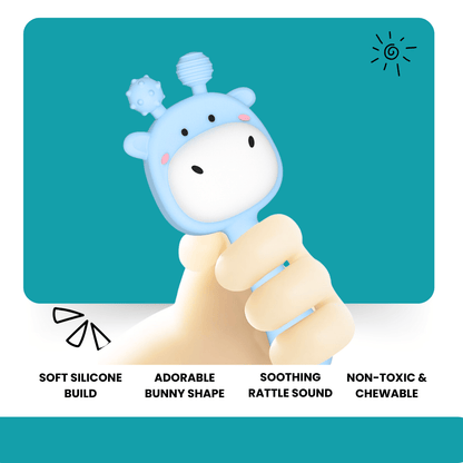GIRAFFE SILICONE RATTLE TEETHER TOY – SOFT & SAFE FOR 3–12 MONTHS (colour may vary)