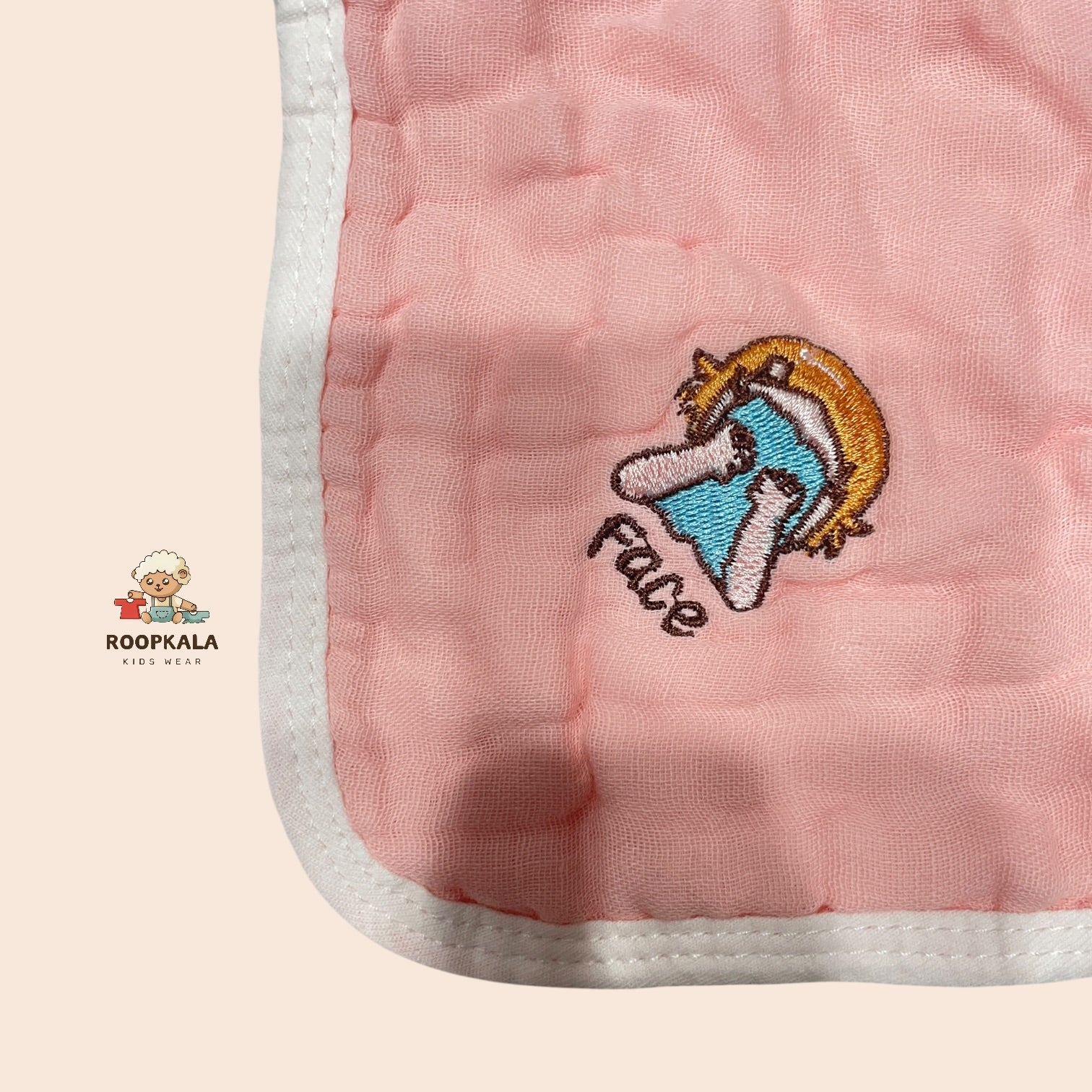 6 Layer Muslin Cotton Baby Hanky Set | Solid Colours with Cute Corner Embroidery | 25x25 cm | pack of 5 piece