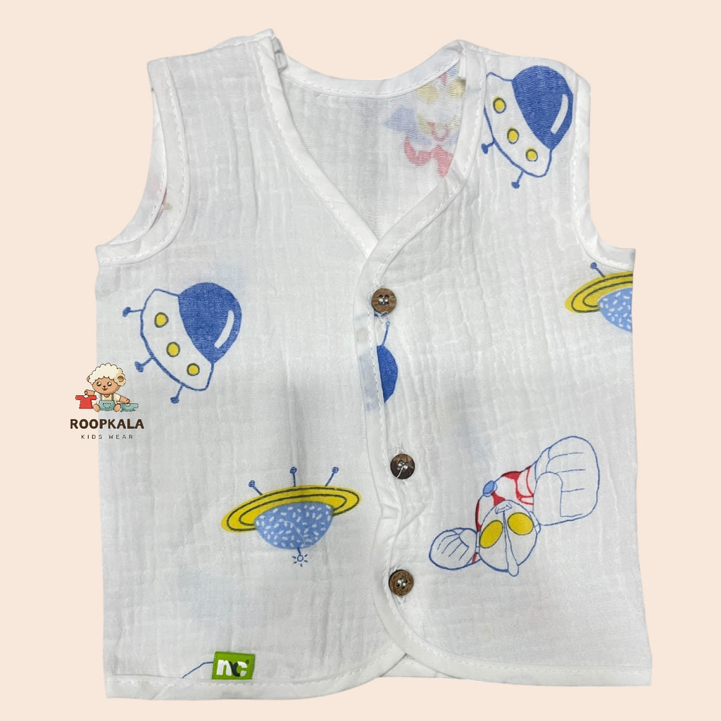 Muslin Cotton Newborn Sadra Pack of 3 | White Colour | Soft & Breathable Daily Wear for Newborn Babies | mix print