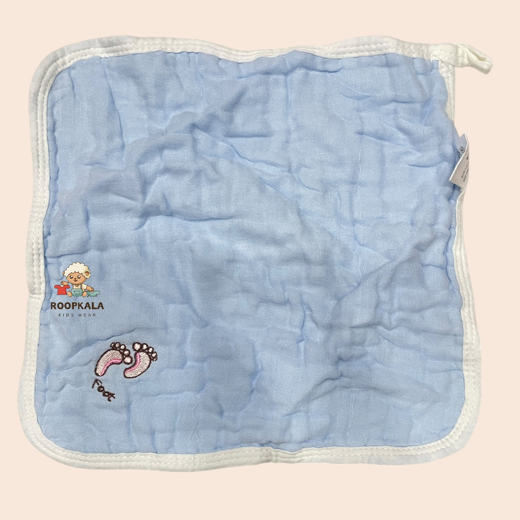 6 Layer Muslin Cotton Baby Hanky Set | Solid Colours with Cute Corner Embroidery | 25x25 cm | pack of 5 piece