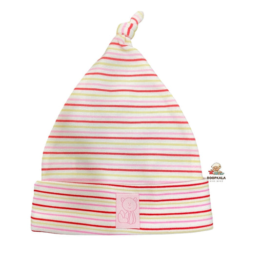 Fancy and Supersoft stretchable  Cotton Hosiery Caps for 6 to 12 Months Baby Boys and Baby Girls (red-pink printed)