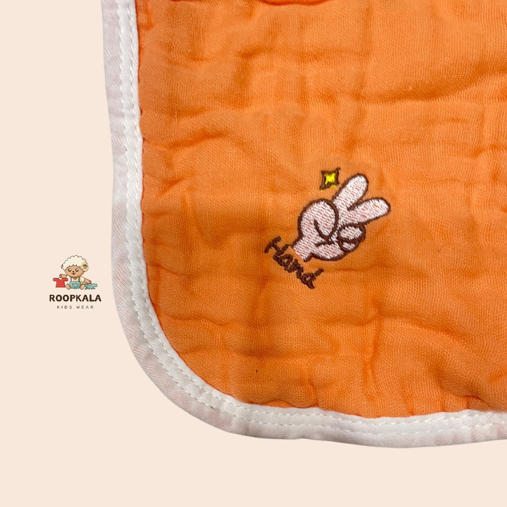 6 Layer Muslin Cotton Baby Hanky Set | Solid Colours with Cute Corner Embroidery | 25x25 cm | pack of 5 piece