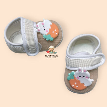 Premium & Lightweight Slip-On Strap Anti-Skid Fabric Sneaker Booties for Babies (0-3 Months) khakhi