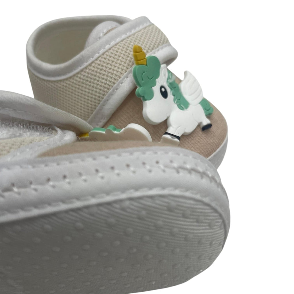 Premium & Lightweight Slip-On Strap Anti-Skid Fabric Sneaker Booties for Babies (0-3 Months) khakhi