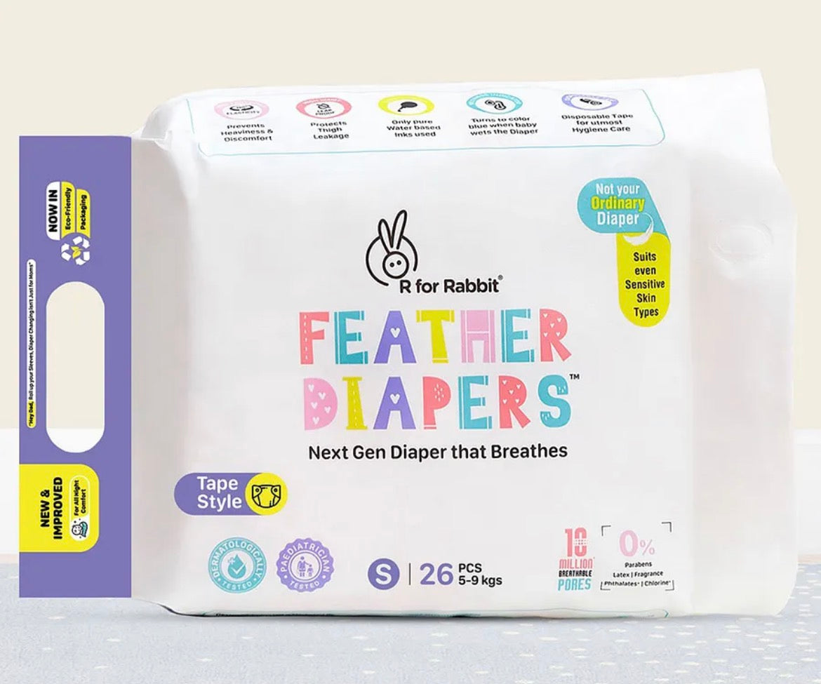 Rfor Rabbit R For Rabbit Feather Tape Style Diaper with Fast Absorption Technology Size Small - Pack of 26