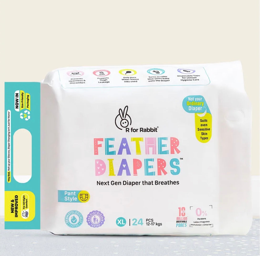 Rfor Rabbit XL Size Premium Feather Diaperfor Baby
12 to 17 kgs (24 Pack Offer)