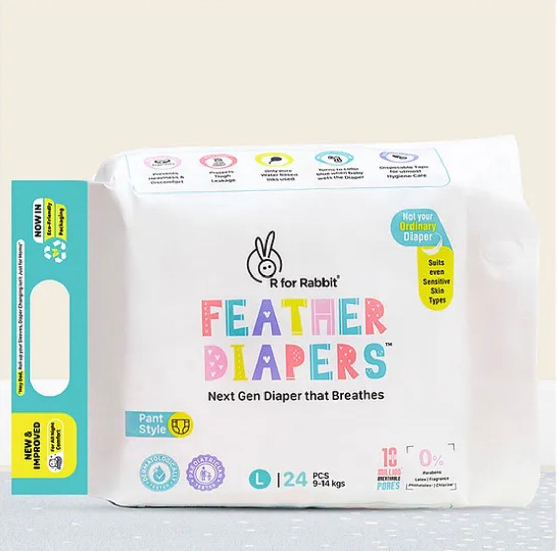 Rfor Rabbit Large L Size Premium Feather Diaper for Baby 9 to 14 kgs (24 Pack Offer)